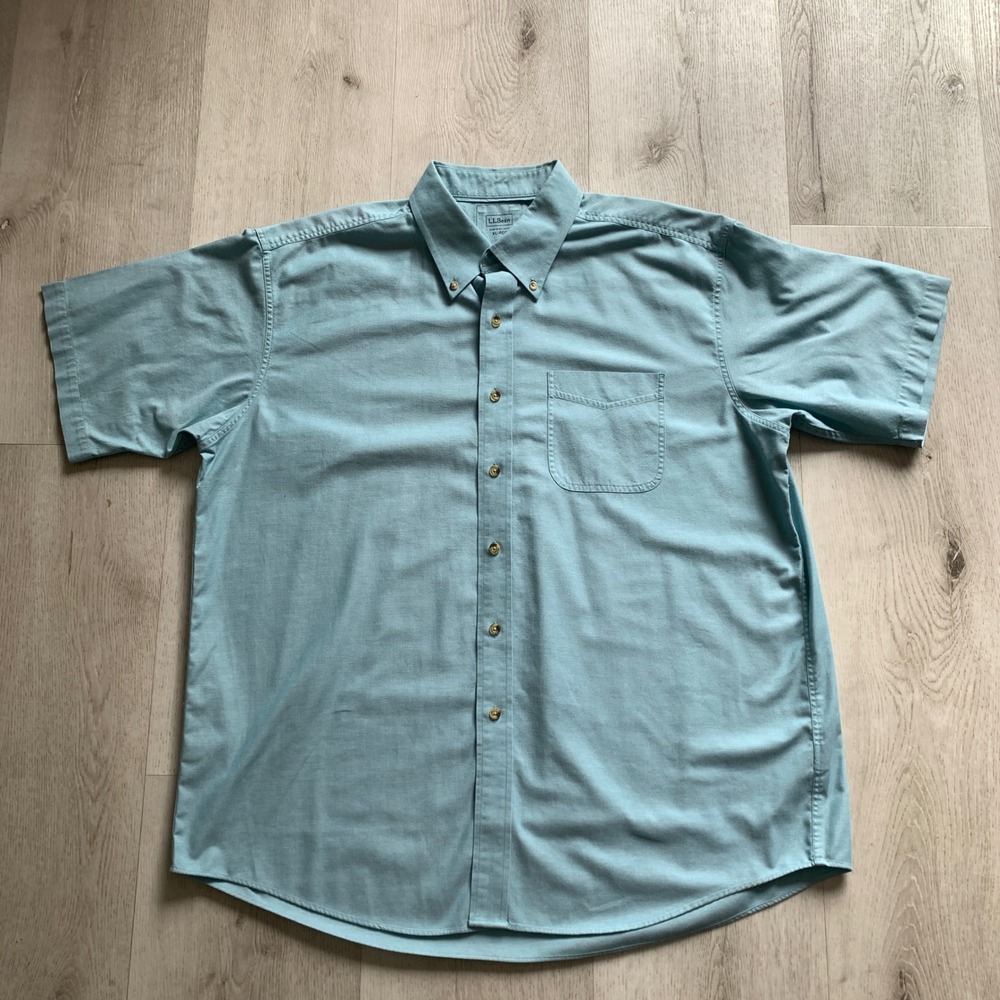 Men's L.L.Bean XL Blue‎ Short Sleeve Button Down Shirt Casual Traditional Fit